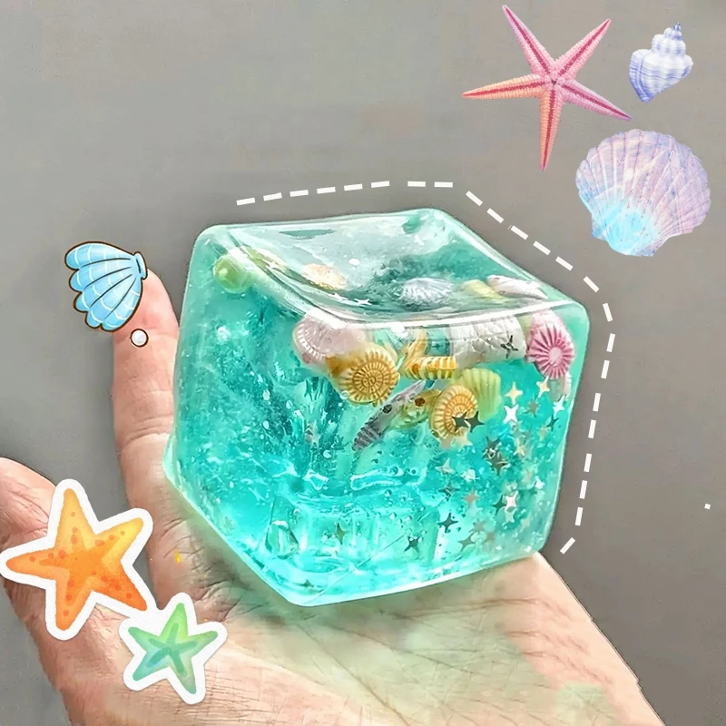 Squishy Ocean Cube Stress Ball Ocean Blocks Squeeze Autism Sensory Toys Slow Rising Fidget Toys Maltose Water Feeling Relax Gift