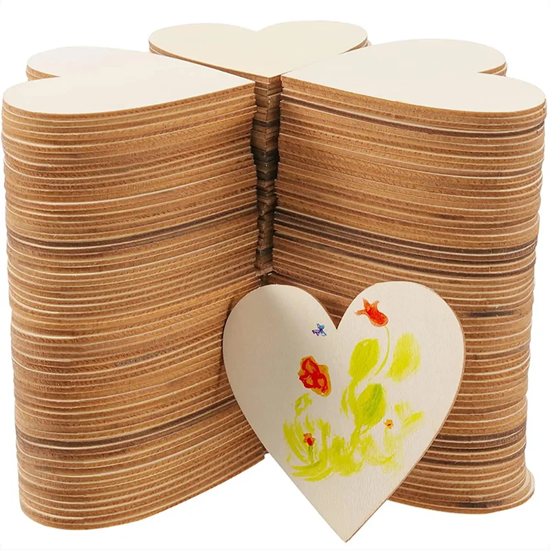 Unfinished Wooden Hearts Blank Wood Slices, DIY Crafts, Wooden Circle Discs, Christmas Painting, Wedding Decor, 1-10cm, 3-100Pcs