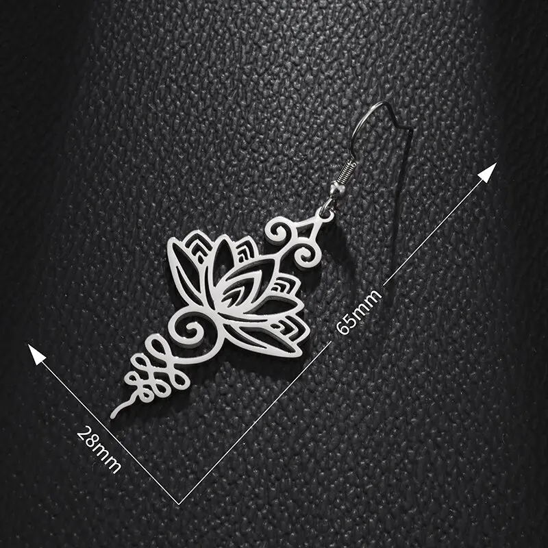 Stainless Steel Engraved Lotus Pendant Earrings for Women Yoga Meditation Jewelry Gifts