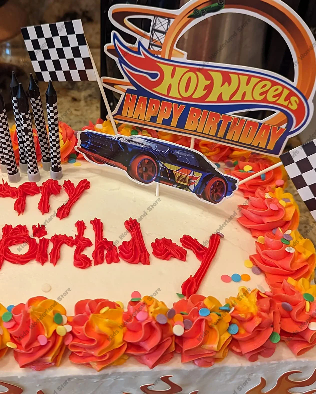 Hot wheels Fire Car Cake Topper Race Car Happy Birthday Party Supplies for Boys Gifts Baby Shower Party Favors Table Decorations