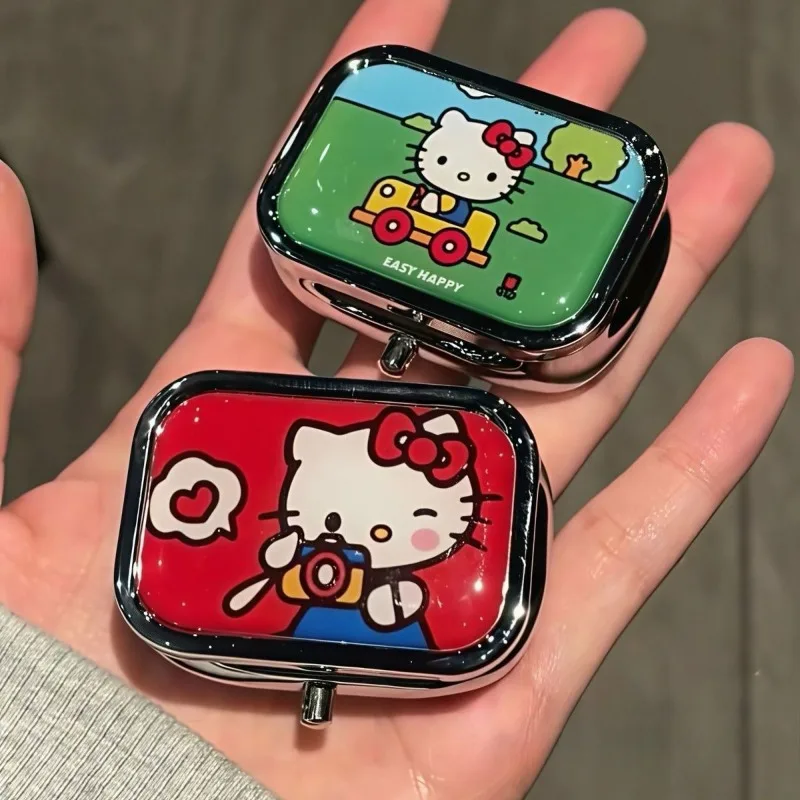2026 Sanrio Anime Hello Kitty Metal Storage Box Pill Organizer Compartmentalized Cute Cartoon Mini Jewelry Box Container Kawaii