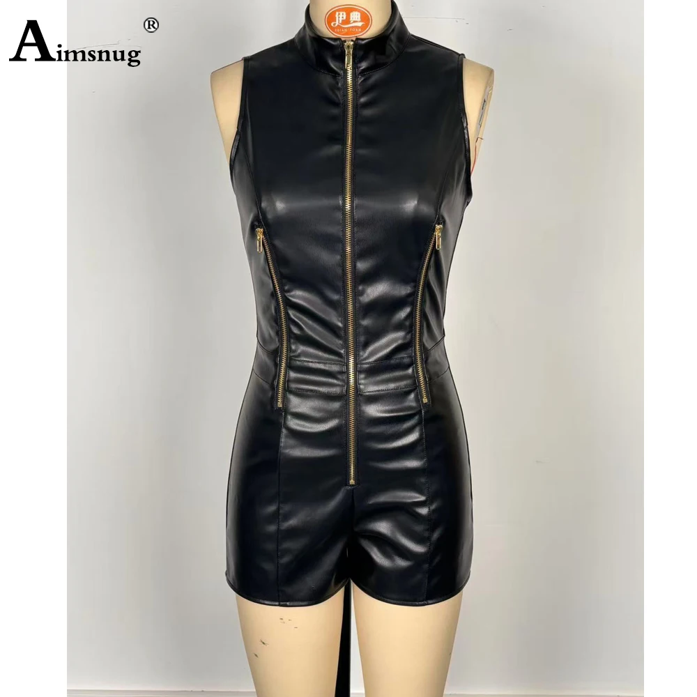 بدلة لعب نسائية عالية القطع بدون أكمام من جلد البولي يوريثان موضة 2025 ملابس داخلية جديدة مثيرة بسحّاب للرقص ملابس نسائية ضيقة من الجلد الصناعي