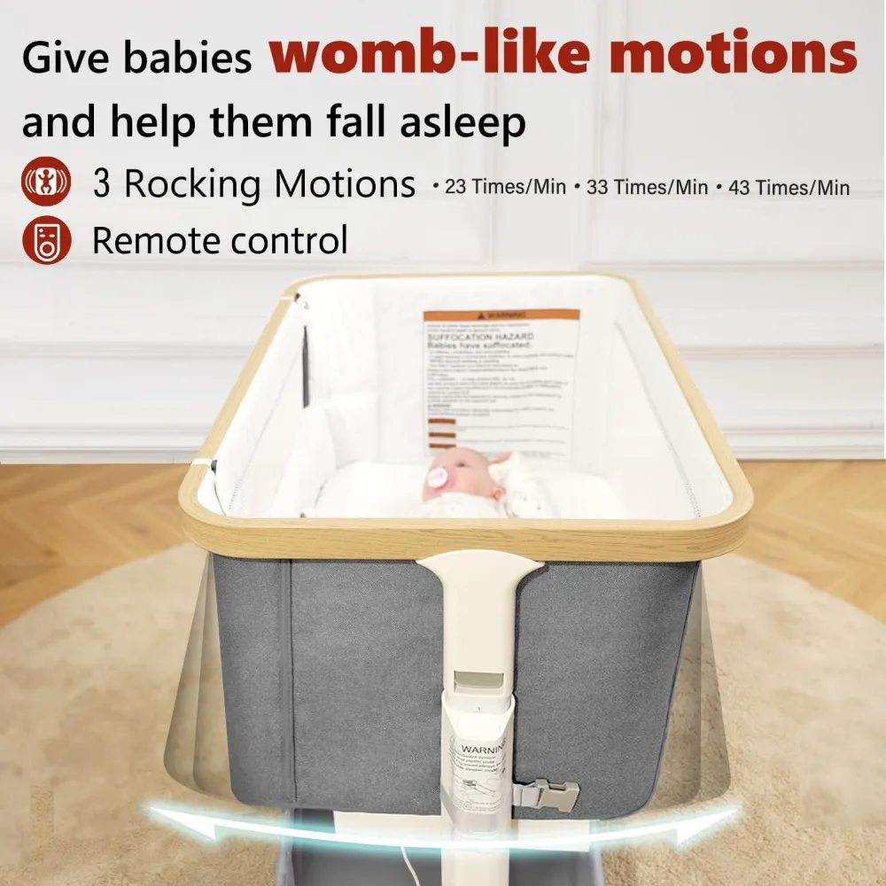 

Rocking Bassinet for Baby Electric Automatic Bedside Sleeper Rocks Itself 3 Speed Auto Rolling Newborn Cradle,Dark Grey