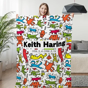 겨울 장식 소파 K-Keiths H-Haring 따뜻한 무릎 침대, 플리스 캠핑 맞춤형 푹신한 부드러운 담요, 극세사 침구 