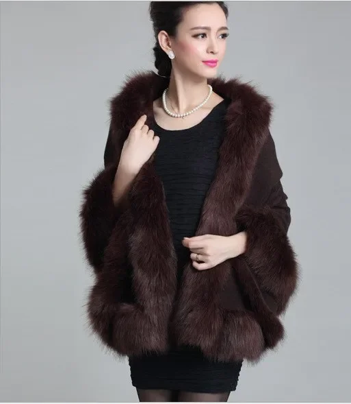 Autumn Winter New Female Cloak Imitation  Fur Cloak Cape Imitation Wool Collar Ponchos Women Capes Coffee