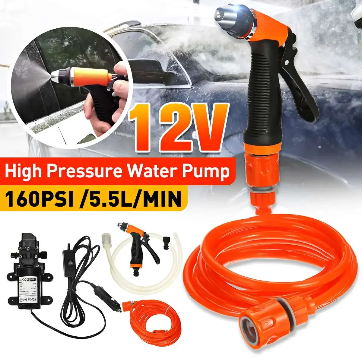 Water Pump 12V 100W 5.5L/Min Stable High Pressure Diaphragm Water Pump Sprayer Car Wash 12 V Self Priming Water Pump