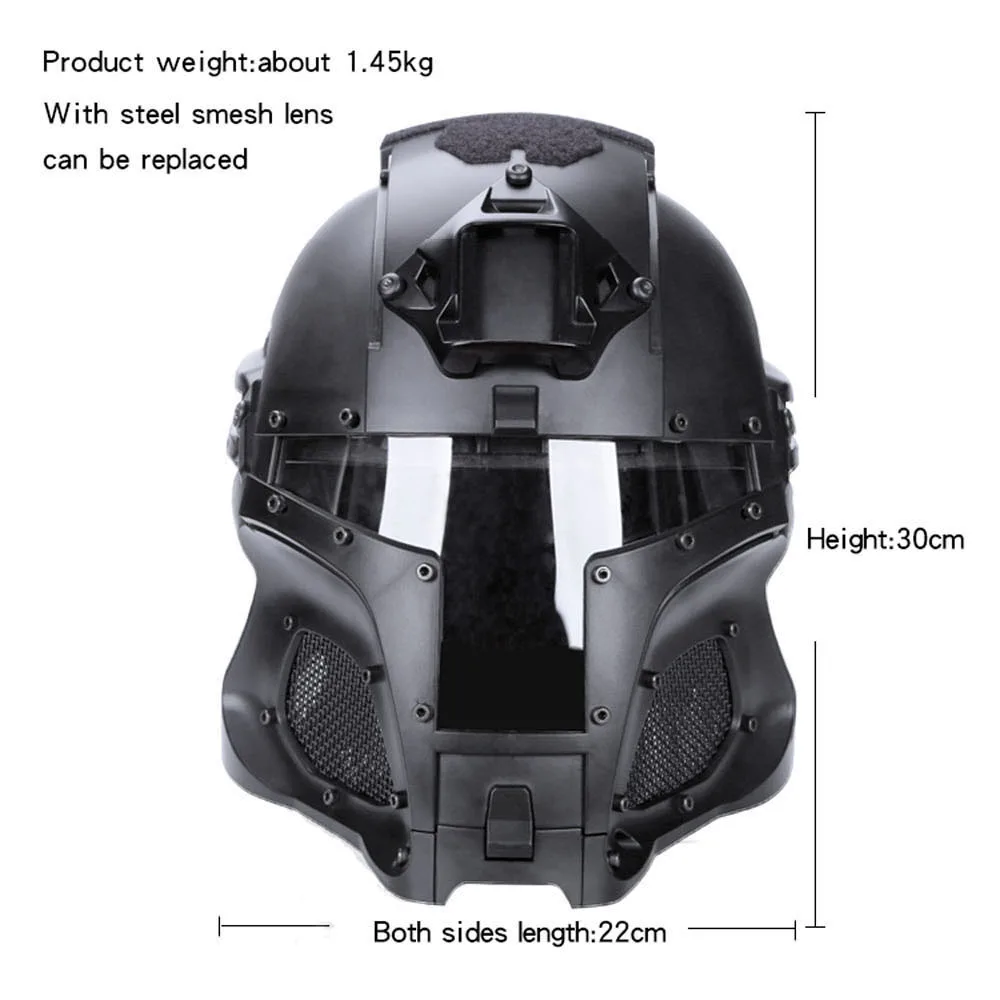 Tactical Full-covered Helmet Medieval Iron Warrior Paintball Protective Airsoft Helmet Adjustable Outdoor Sports Cycling Gear