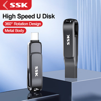 SSK Dual USB Flash Drive 256GB USB 3.2 Thumb Drive with USB Type-C and USB A USB Memory Stick for Smartphones Tablets Mac Laptop