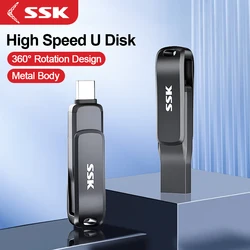 SSK Dual USB Flash Drive 256GB USB 3.2 Thumb Drive with USB Type-C and USB A USB Memory Stick for Smartphones Tablets Mac Laptop