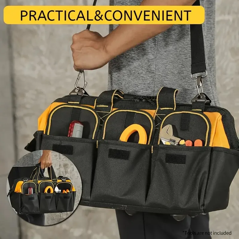 حقيبة أدوات كهربائي متينة للخدمة الشاقة قطعة واحدة من HOMEFISH - قماش مقاوم للاهتراء، مقصورات متعددة