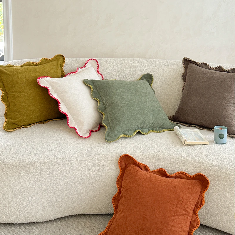 

Cozy Soft Scalloped Solid Pillow Cover 45x45cm Orange Mustard Green Coffee For Home Decoctive Living Room Bedroom Sofa Couch