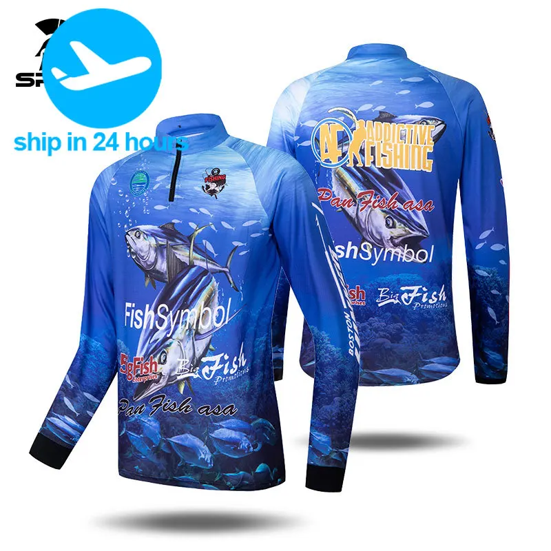 SPATA New Breathable Fishing Shirts Men Cycling Long Sleeve Tuna Fishing Clothes Anti-UV Sun Protection Quick Dry Fishing Jersey