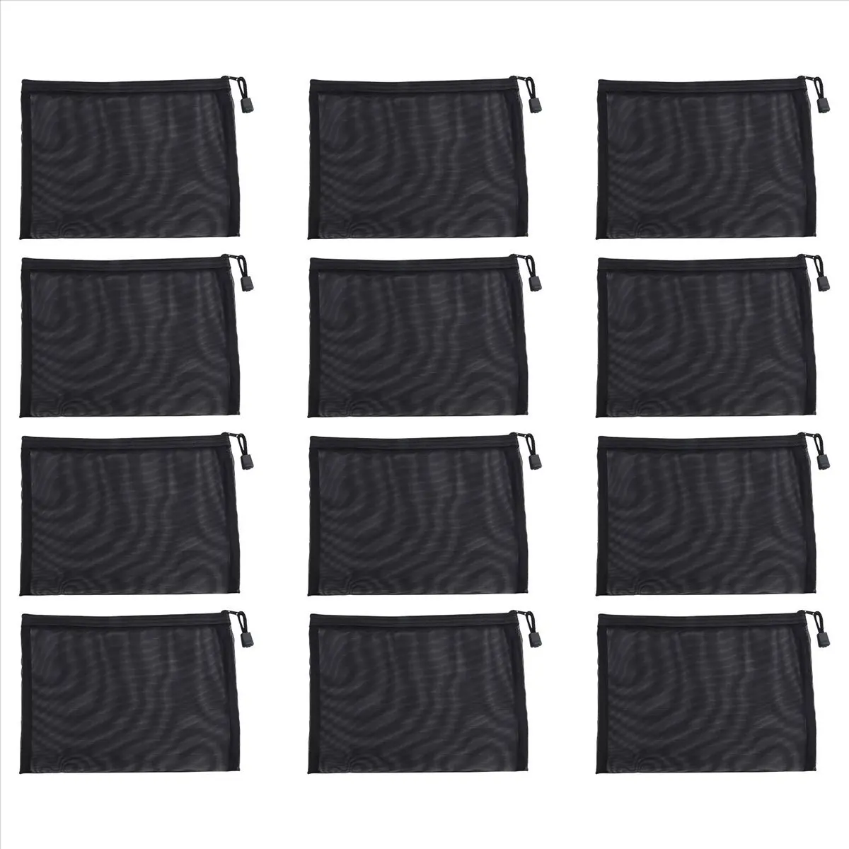 AA83 12 Pieces Mesh Bags Black Mesh Zipper Pouch Makeup Bags Cosmetic Travel Organizer Bags Pencil Case