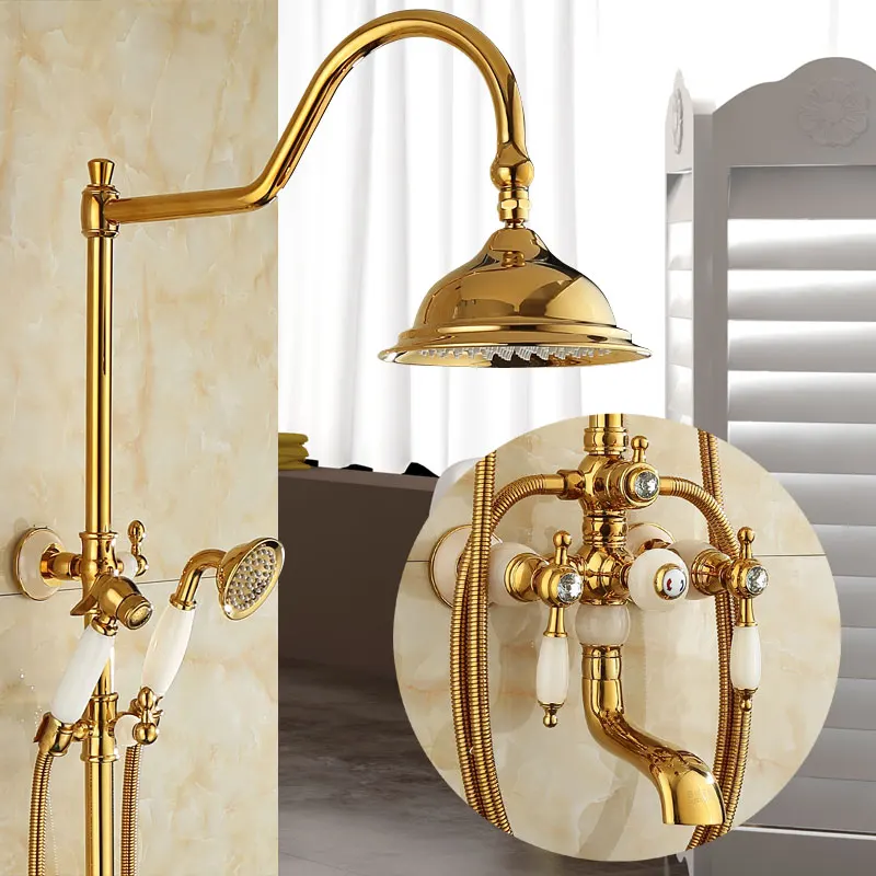 Sijie Noah European style all copper natural stone shower set, showerhead set with cold and hot four gears, with spray gun and g