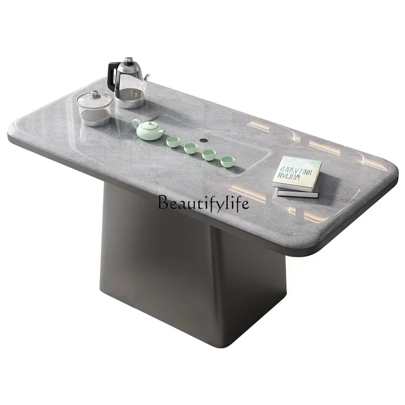 

Light luxury modern microcrystalline rock slab balcony small apartment office living room tea table fully intelligent tea table