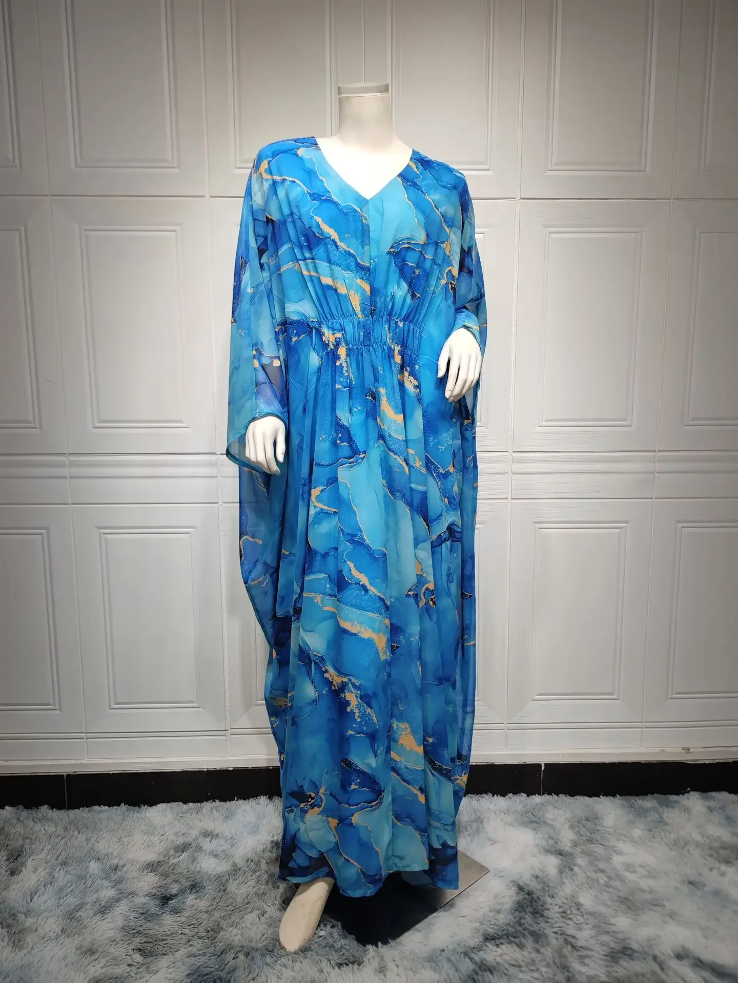 Chiffon Print Muslim Dress Women Abaya Bat Sleeve Kimono Khimar Hijab Dresses Kaftan Abaya Jilbab Dubai Robe Eid Islam Clothing