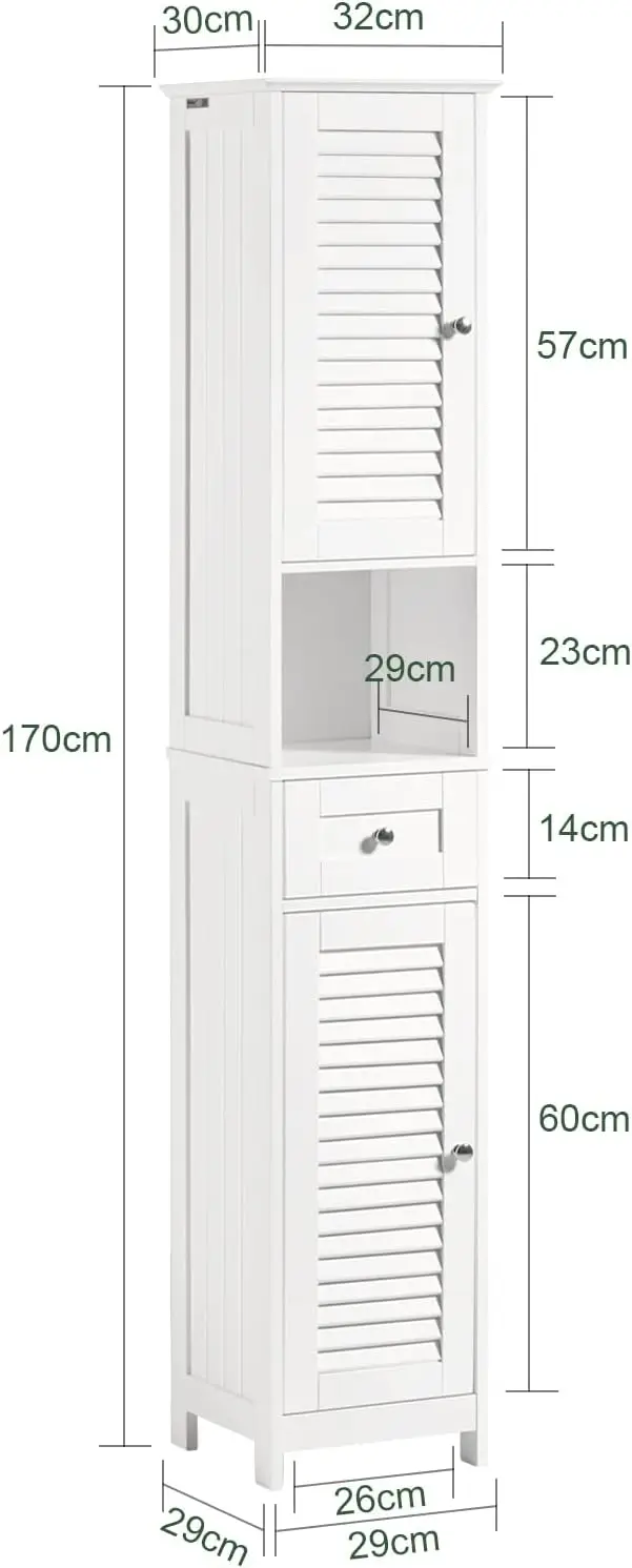 Cabinet with Shelves and Drawers, Freestanding Linen Cabinet with Adjustable Shelves, Multifunctional Corner Cabinet,White FRG23