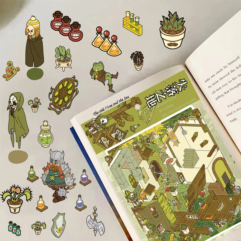 

4PCS Lost Land Landscaping Sticker Casual Home Aesthetic Stationery DIY Notebook Retro Phone Art Picture Creative Stickers