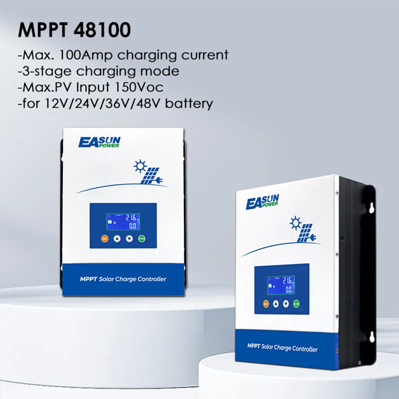 EASUN POWER 100A MPPT 48V Solar Charger Controller with 36V Setting Back-Light LCD Regulator for US Household Portable And Lightweight Design