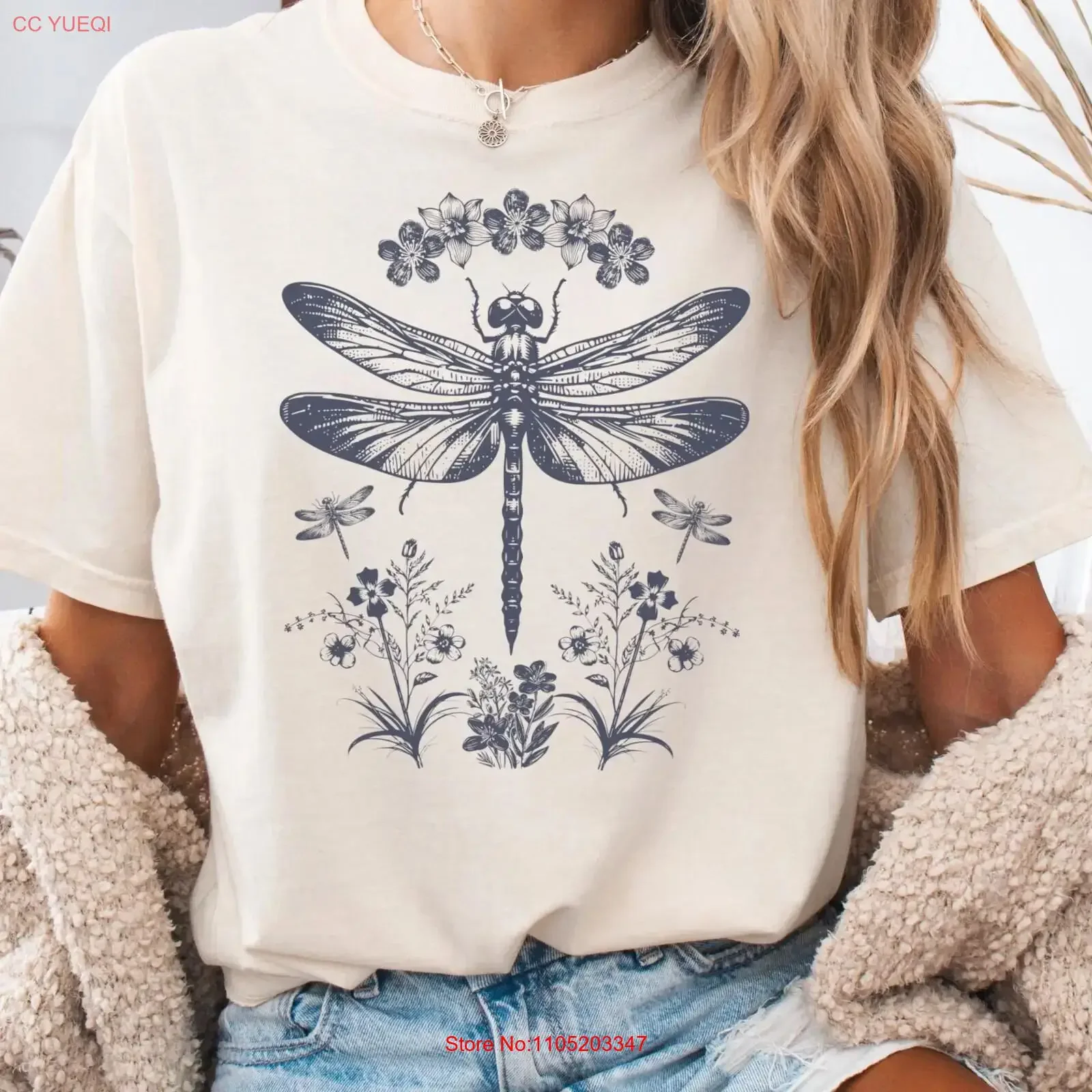 

Dragonfly Vintage Floral T Shirt Dragonflies Botanical Nature Wildflowers Cottagecore Summer Top Wife Ideas vintage Washed