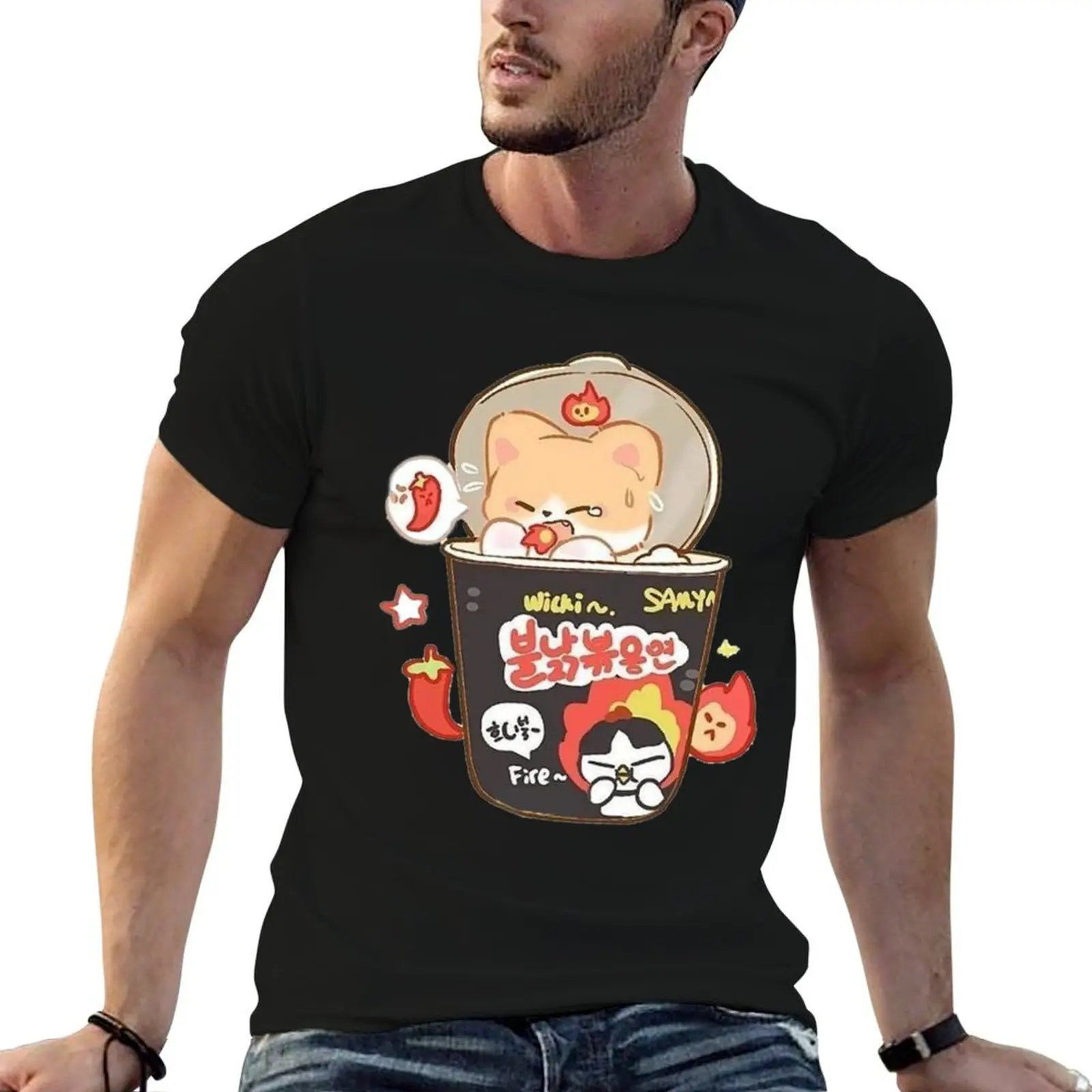 

Buldak Korean Ramen Noodles Shiba T-Shirt man tshirt t shirt man plain T-Shirt