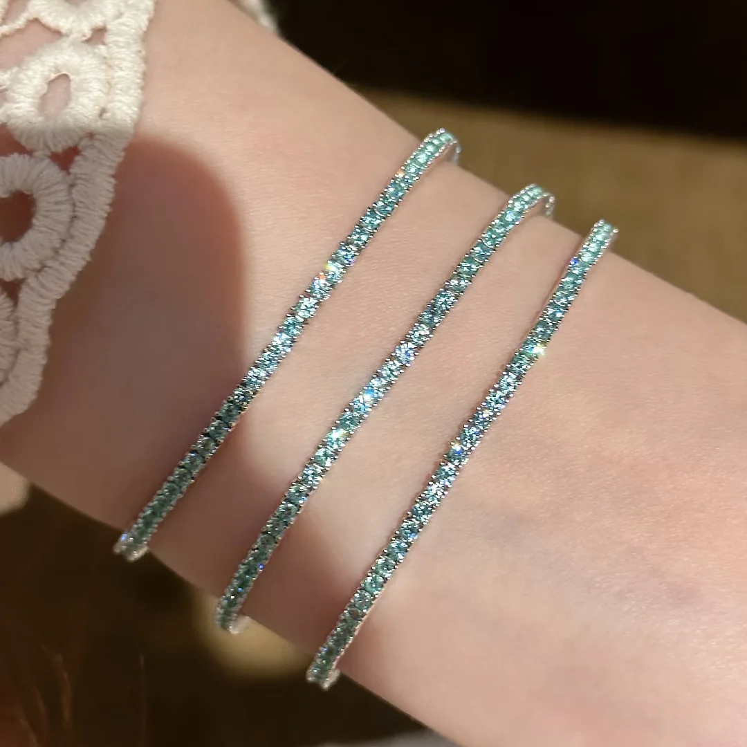 Fresh boho Style Four Claw Diamonds Paraiba bracelets femme inlay 3mm Light Luxury Charms Bracelets for women Party Jewelry 4