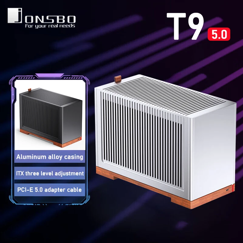Jonsbo T9 5.0 Aluminum Alloy PC Casing ITX Chassis Desktop Computer Host Shell 11L Capacity Black/Silver PC Case With PCI-E 5.0