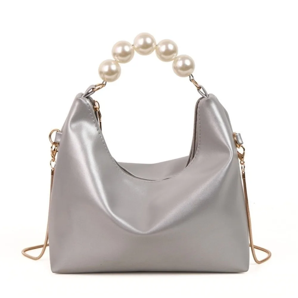 

Chain Pearl Handle Handbag PU Leather Solid Color Cloud Shoulder Bag Lightweight Korean Style Women Crossbody Bag Storage phone