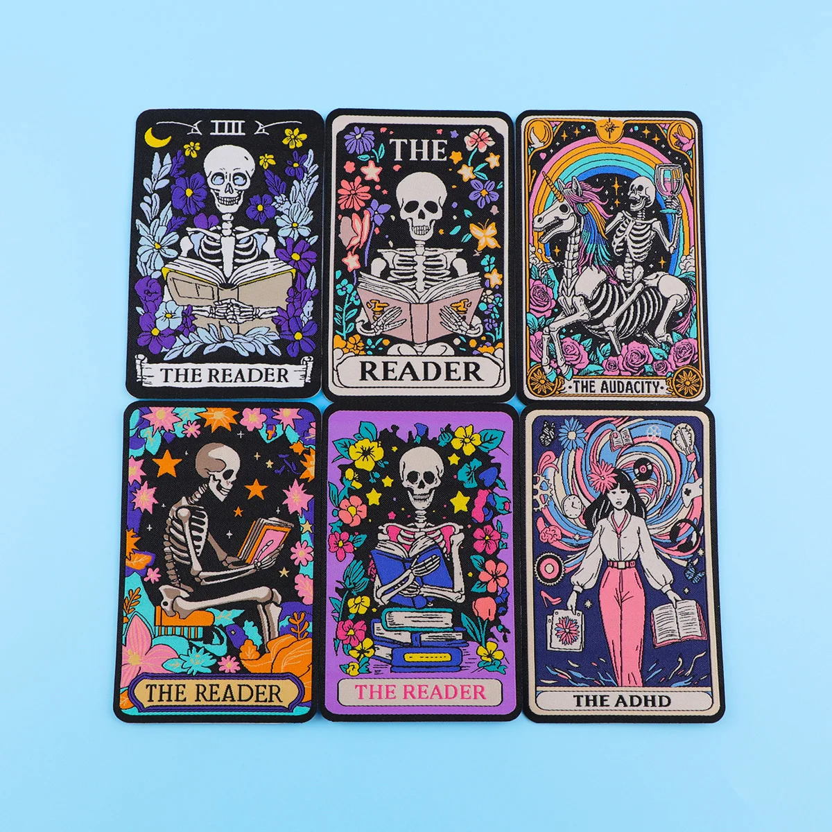 Patchs brodés de cartes de tarot squelette, patch Poppy pour vêtements, patchs thermocollants pour sacs à dos, vestes DIY, autocollants à coudre