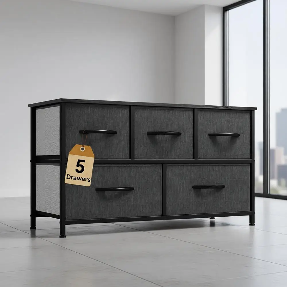 

Тумба для спальни с 5 ящиками, подставка под телевизор, тканевая тумба с 5 полками, черный комод с ящиками