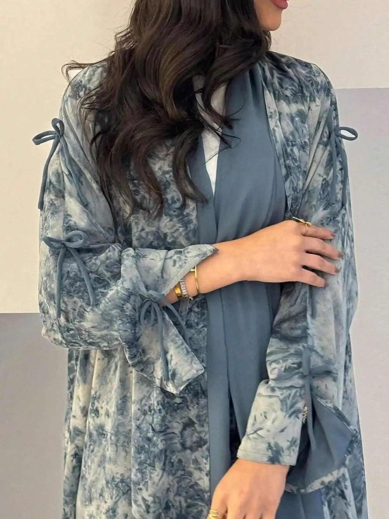 

Full Sleeve Open Front Abaya Middle Eastern Women Loose Tie Dye Abayas Casual Kaftan Arabian Maxi Dresses Jilbabs Without Hajib