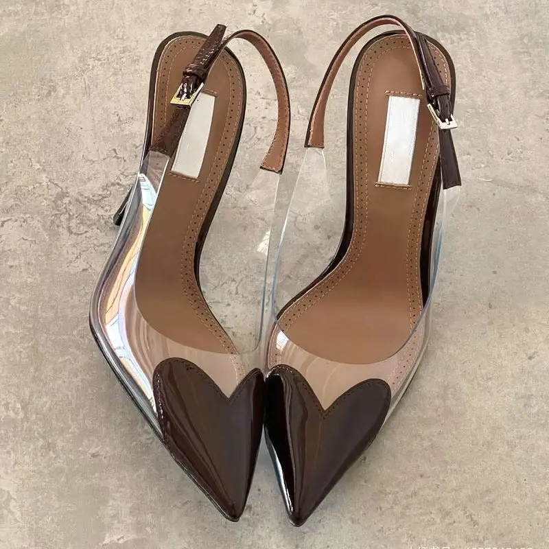 ynpo 2026 Sommer Spitze Flache Pumps mit Herzform Transparente PVC-Schuhe Dünne Hochhackige Abendschuhe Damen-Sandalen