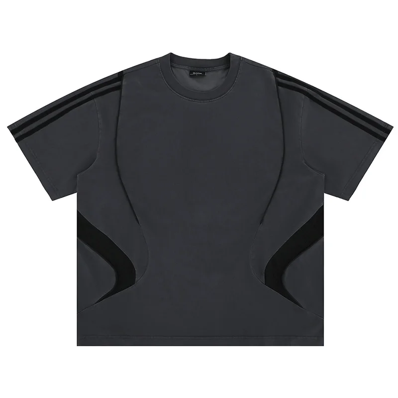 

Винтажная повседневная футболка Hi Street Techwear с короткими рукавами, уличная одежда, футболки из хлопка в стиле пэчворк
