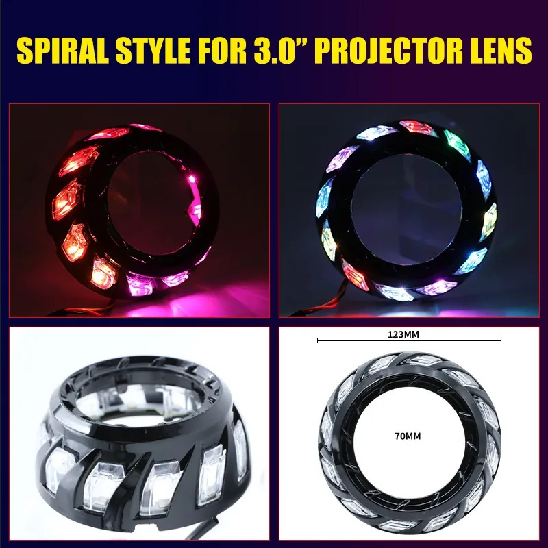 Upgrade Your Car Headlight with RGB Revolving Turbine Shrouds for Bi LED Projector Lens Bluetooth Control Sequential Bezels