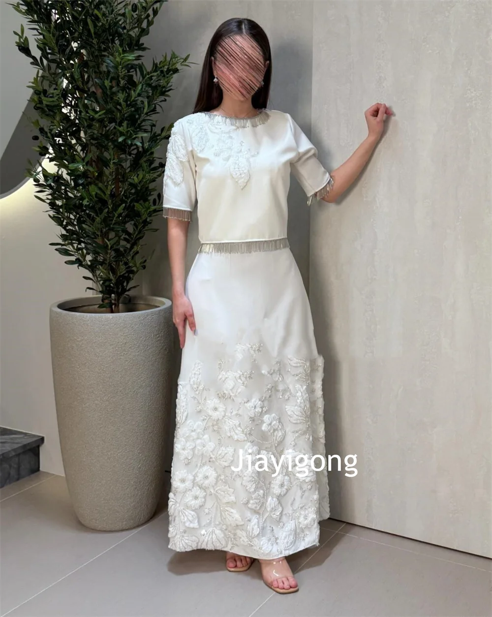 Customized Pastrol Jersey Pleat Sequined Pattern A-line Scoop Neck Long Bespoke Occasion Evening Dresses High Quality