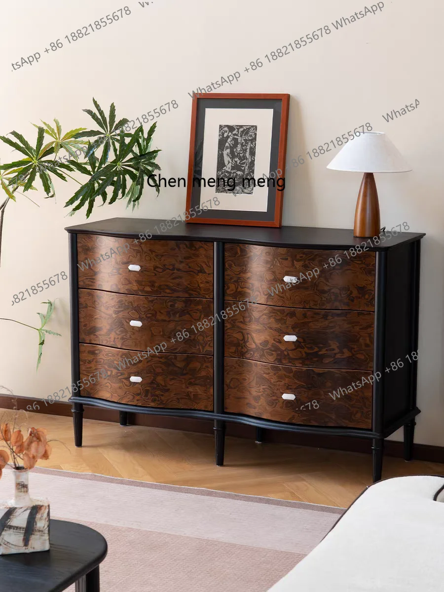 

French retro style, solid wood six-chest cabinet, drawers, home living room, bedroom end of bed, locker