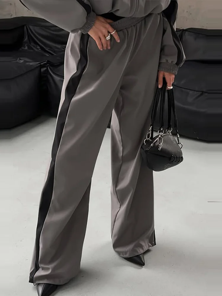 Getäfeltes, langärmliges, übergroßes Oberteil, Hosen-Sets für Damen, Streetwear, Laternenärmel, Reißverschluss, lockerer Mantel, Hose mit weitem Bein, modische Sportbekleidung – Detail 15