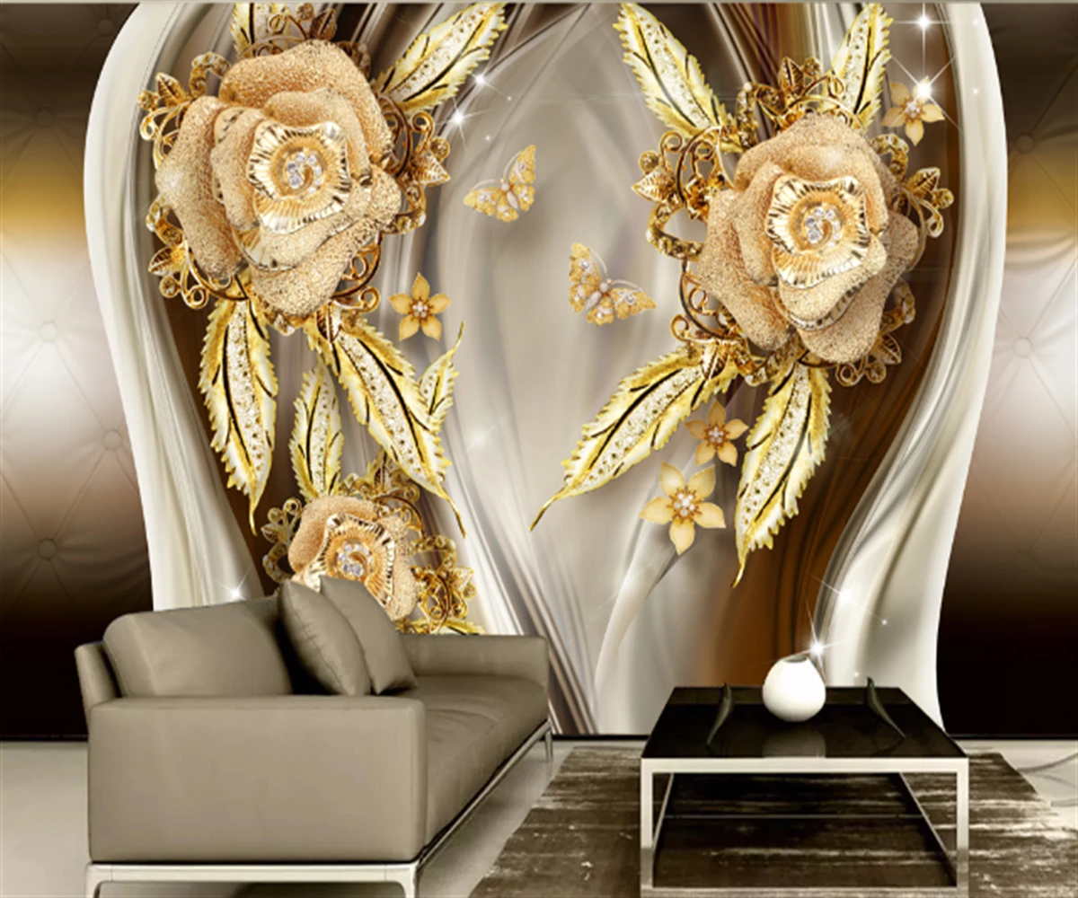 Customized 3D any size wallpaper mural  jewelry flower diamond soft pack background wall stickers