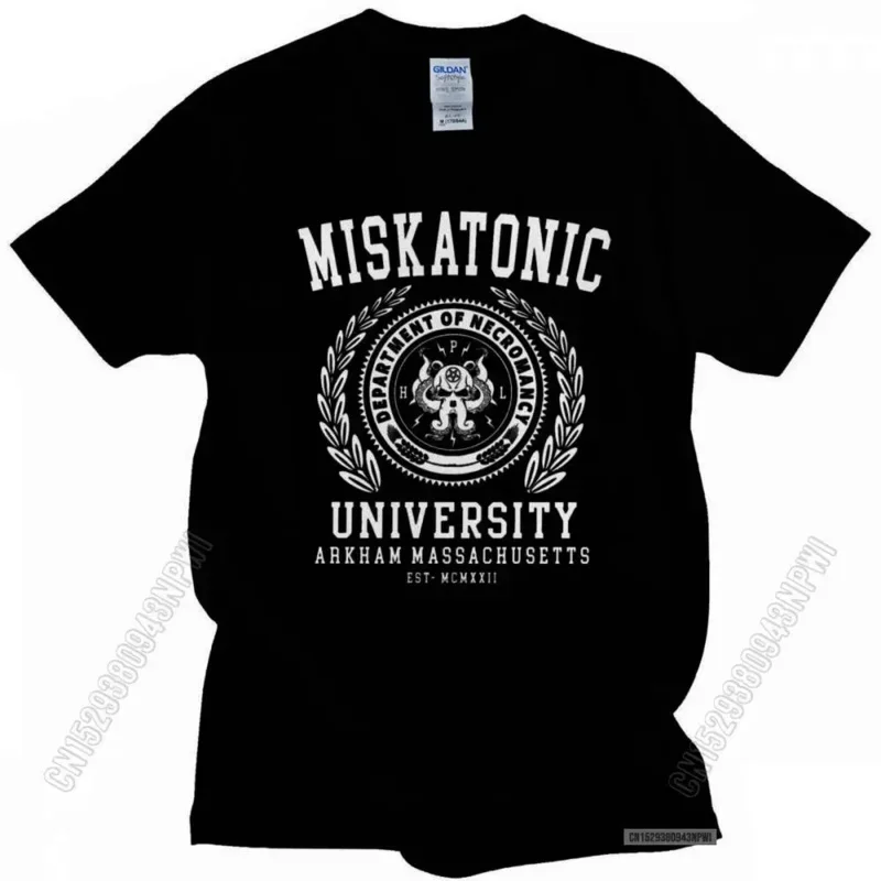 Camiseta Cthulu y Lovecraft Miskatonic Universittyy para hombres llamada de Cthulhu Necronomicon divertida camiseta 100% camisetas de algodón