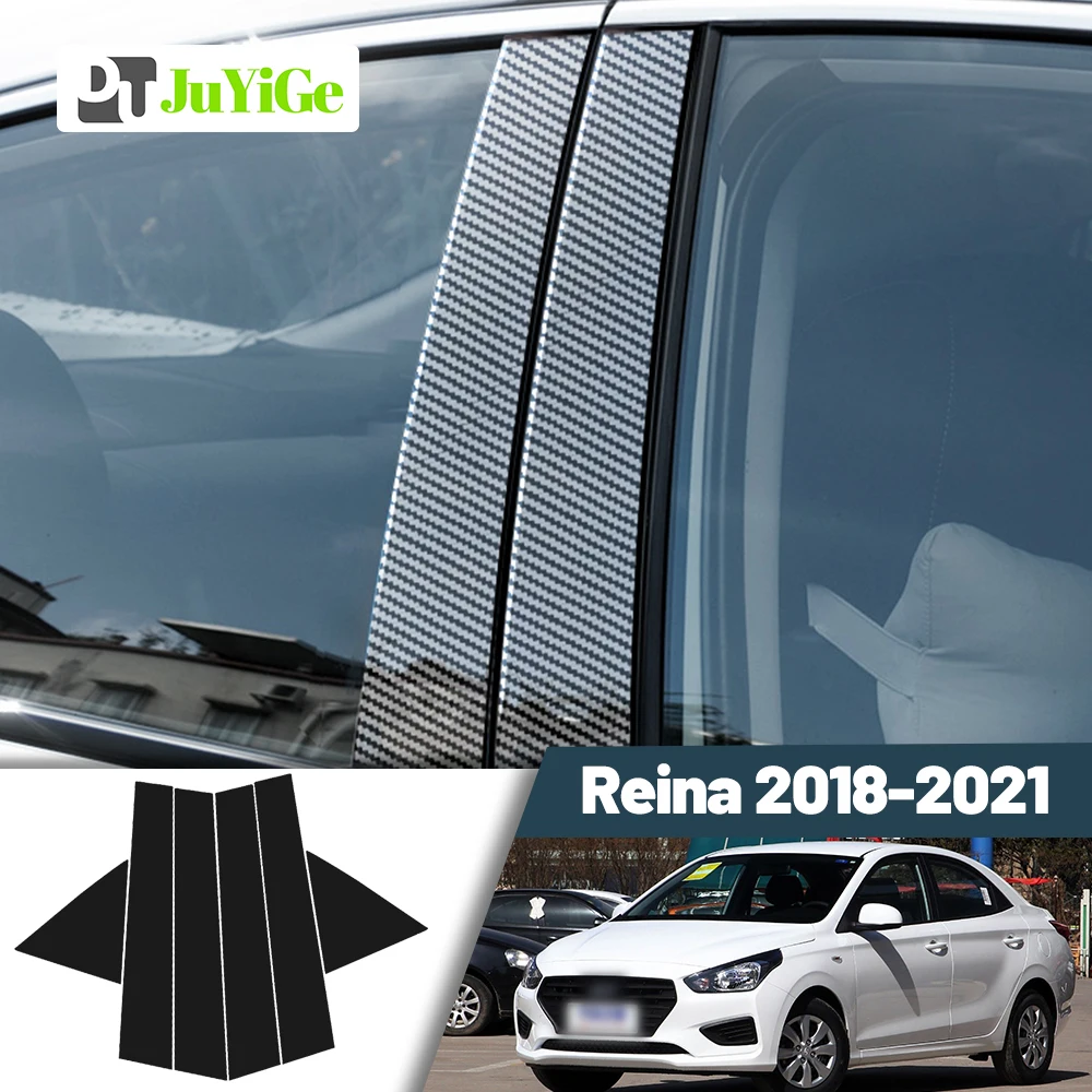 Glossy Black Carbon Fiber Window Door Deal B C Pillar Post Cover Sticker For Hyundai Reina 2018-2021 2019 2020