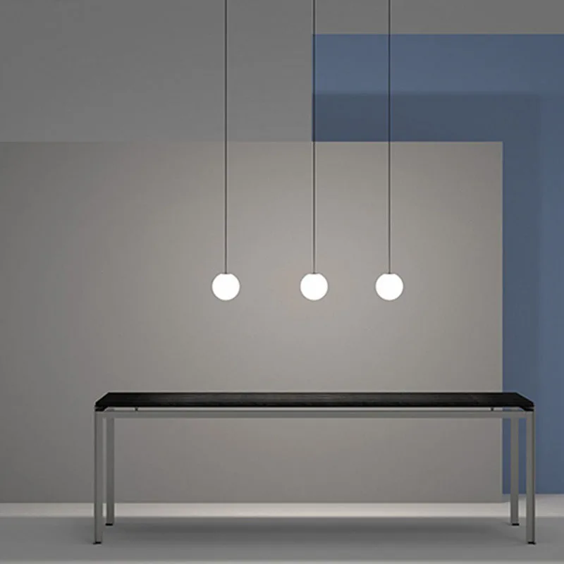 Modern Straight Rod Pendant Lights for Living Room Milk White Glass Ball Kitchen Hanging Lamps Nordic Designer Restaurant Light