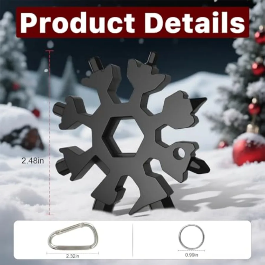 Pocket Snowflake Multi Tool Keychain, 18-in-1 Stainless Steel EDC Tool with Screwdriver, Wrench, Bottle Opener and Hex Tool, Gi