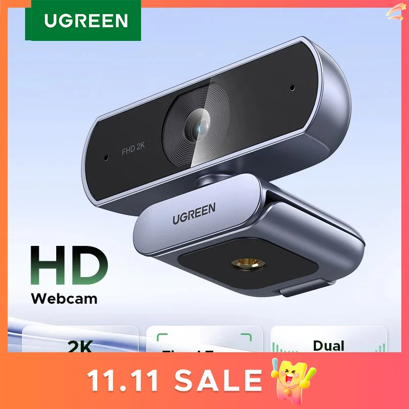 UGREEN 2K Webcam with Microphone, Full HD USB Web Camera, Auto Light Correction, Video Webcam for Streaming