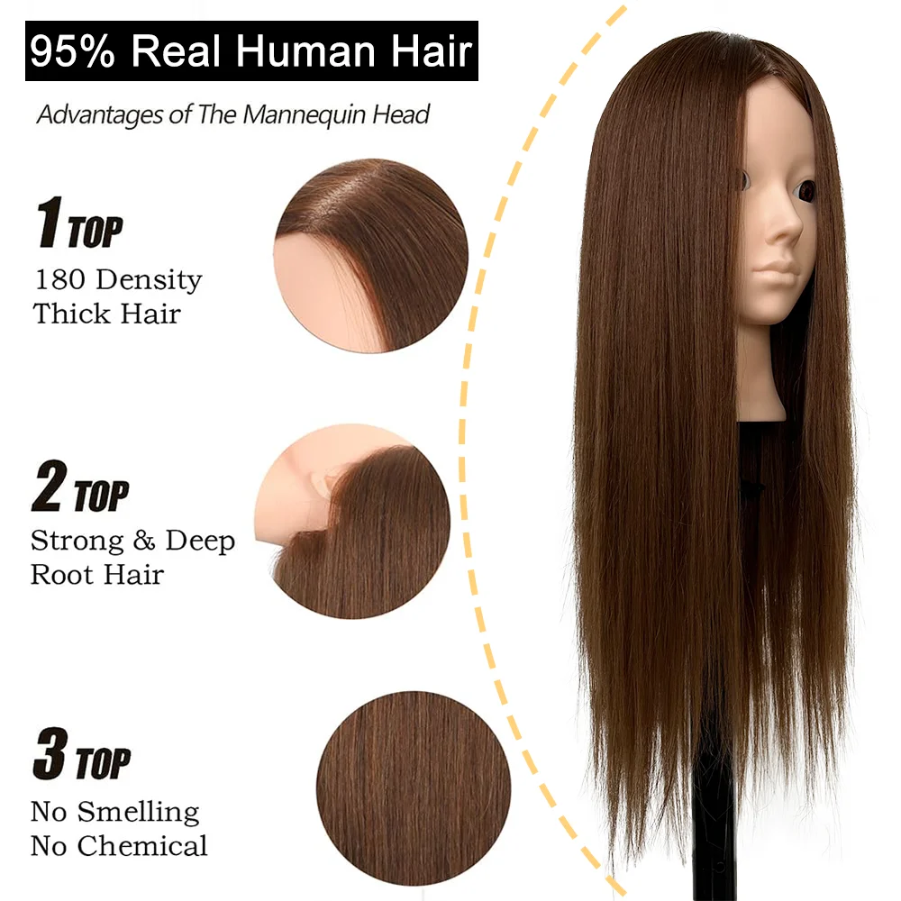 Mannequin Head Model With 95% Long Human Hair, Manikin Head Styling Hairdresser Training Head, Doll Head for Braiding Practice