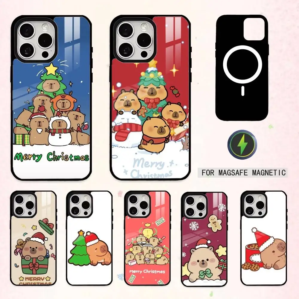 

Cute Cartoon Christmas C-Capybara Phone Case For iPhone17,16,15,14,13,12,11 Plus,Pro Max Magnetic For Magsafe Wireless Charging