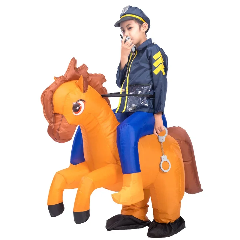 Disfraz inflable de la policía de tráfico para niños, traje de montar a caballo para niños, divertido vestido de fantasía para fiesta de Halloween y Purim