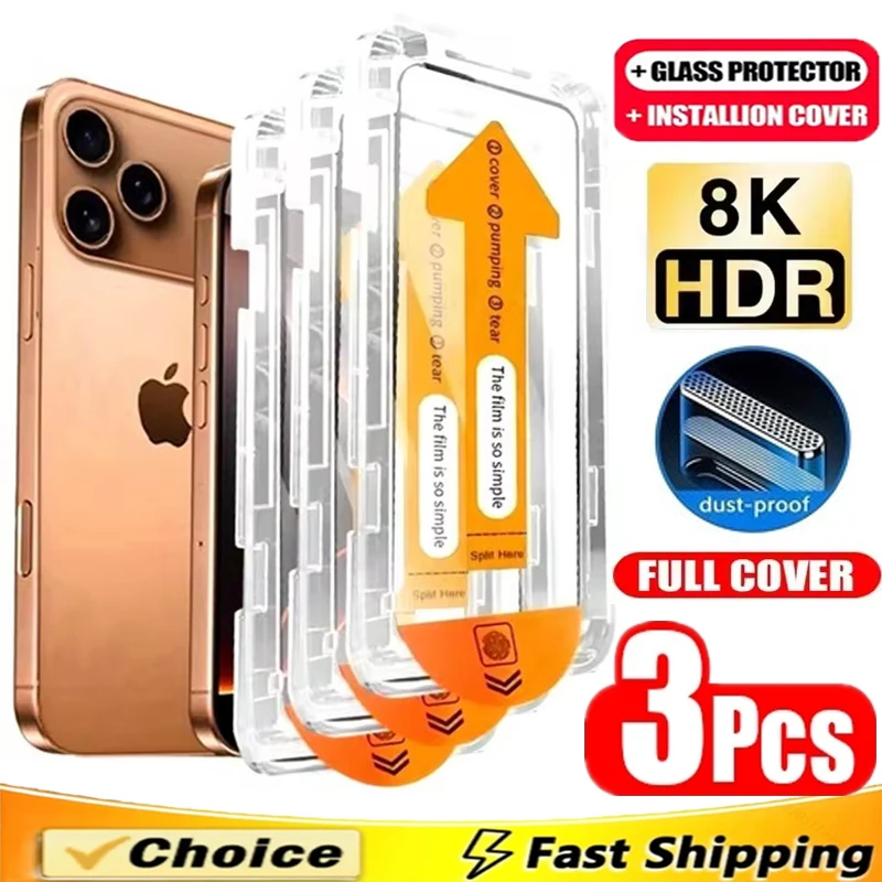 

Oleophobic Coating Dust Free Easy Installation Screen Protector for IPhone 17 14 15 11 12 13 16 Pro Max XR XS 7 8 16 Plus Glass
