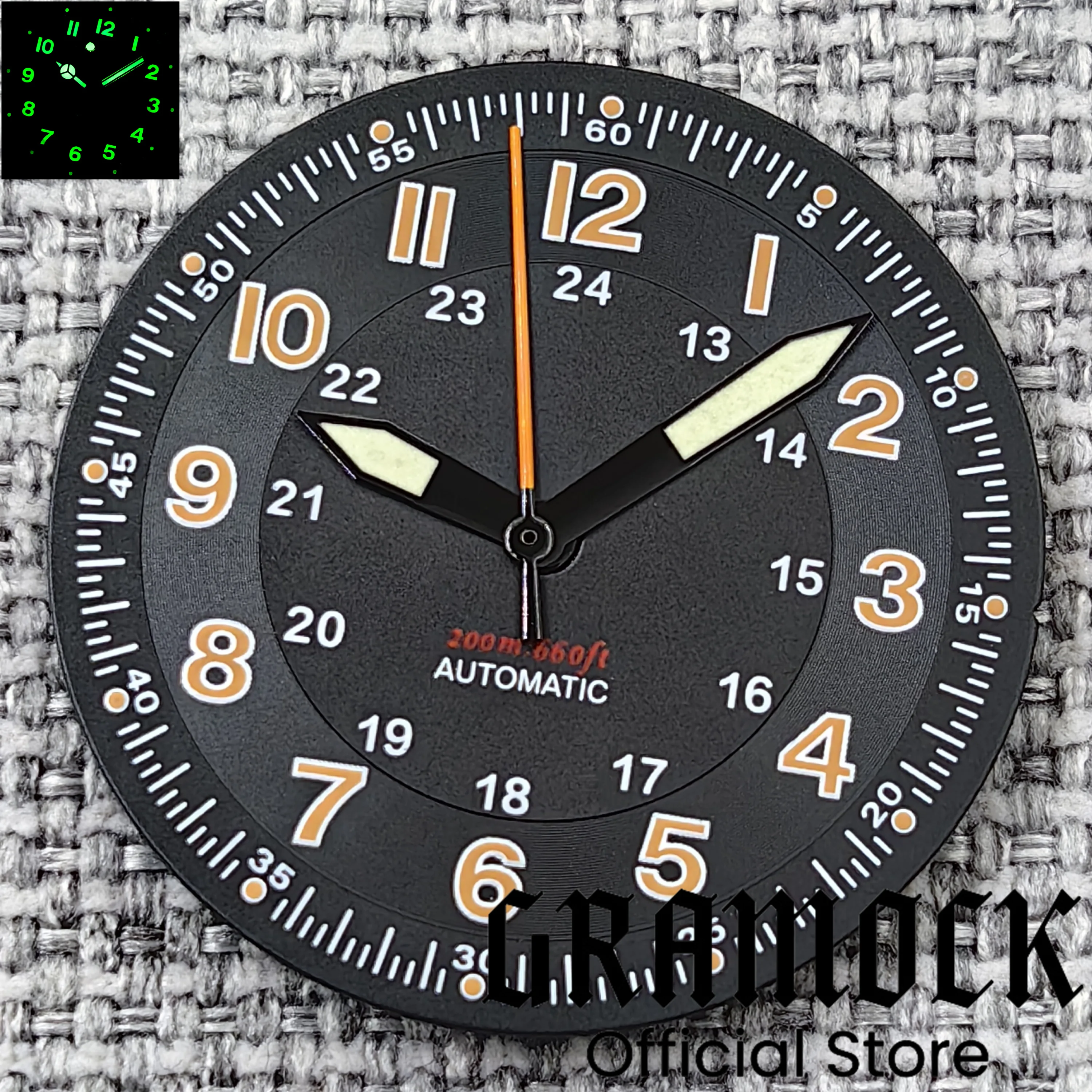 Gramock Classics Steriles 29 mm Pilot Black Zifferblattteil für NH35/36 ETA PT5000 Miyota Mingzhu DG ST2130 Uhrwerk Teil Zeigersatz