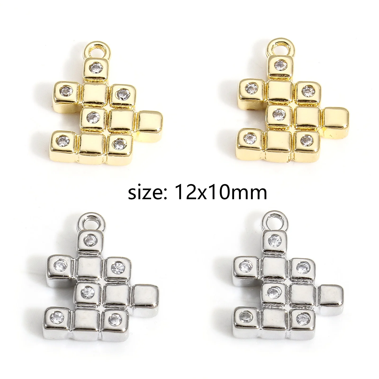 2pcs Copper Charms Gold Color Cube Clear Cubic Zirconia Pendants DIY Necklace Earrings Women Party Jewelry Findings 12mm x 10mm