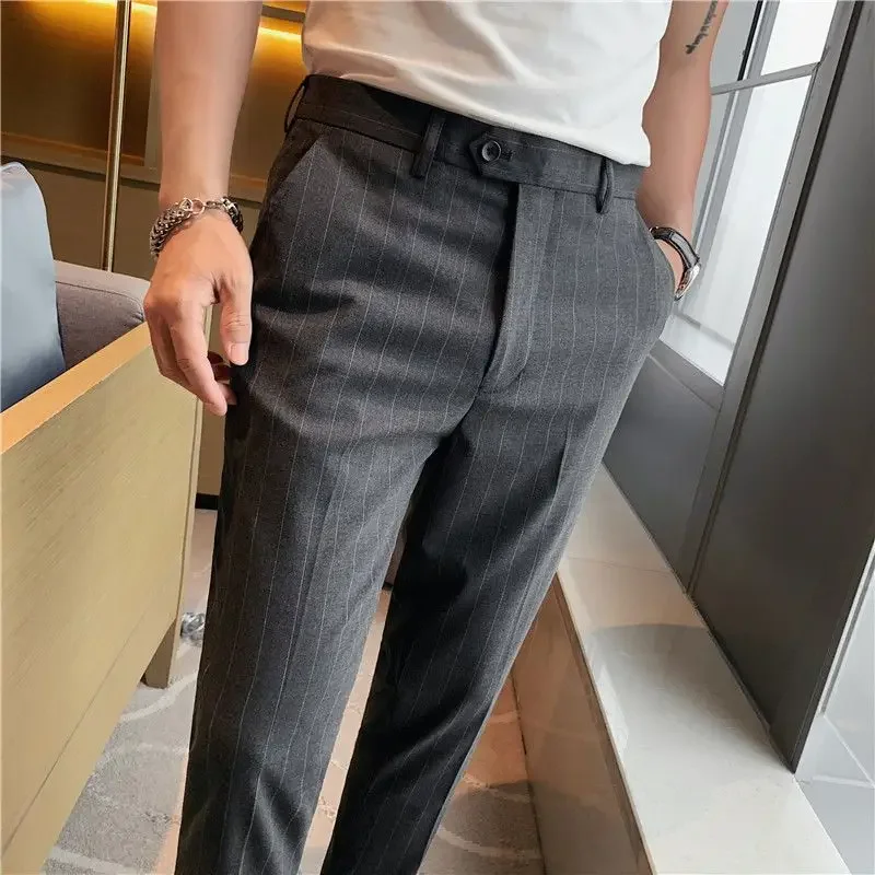 

2024 Spring/Summer British Style Men's Suit Pants Fashion Business Stripe Pants Men's Slim Fit Office Pants